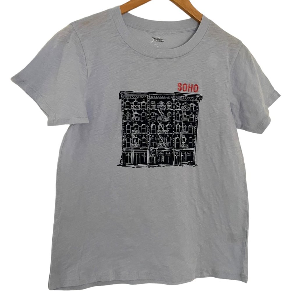 J Crew Soho New York T Shirt Small S Slub Cotton Blue Crew Neck Top NYC - Picture 2 of 7
